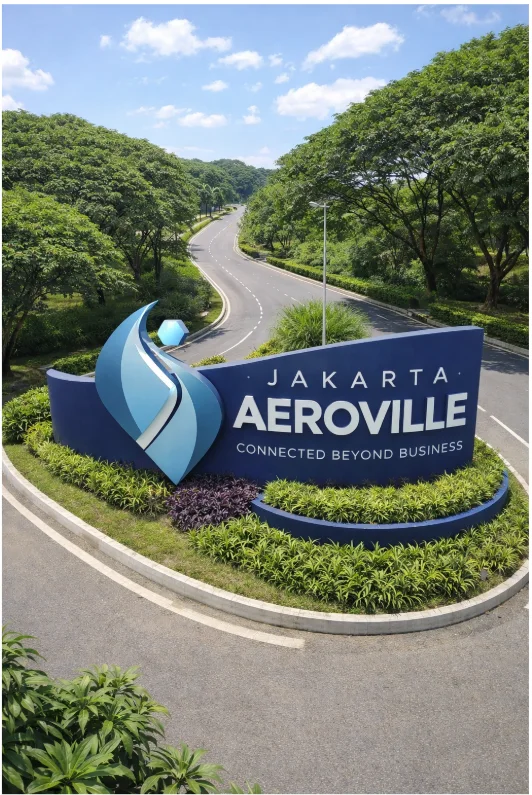 Jakarta Aeroville entrance signage on the approach road