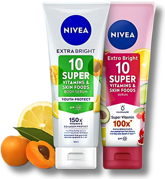 NIVEA Extra Bright 10 Super Vitamins body serum tubes