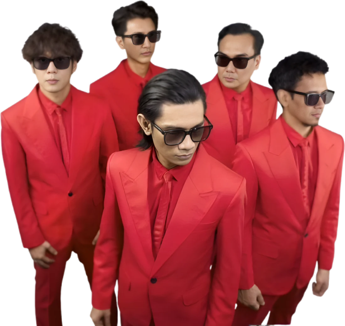 The Changcuters, five members in red suits and sunglasses